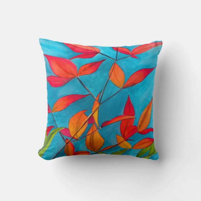 Orange Autumn leaves  original watercolour art Cushion (Front)