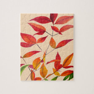 Orange Autumn leaves original watercolour art Jigsaw Puzzle