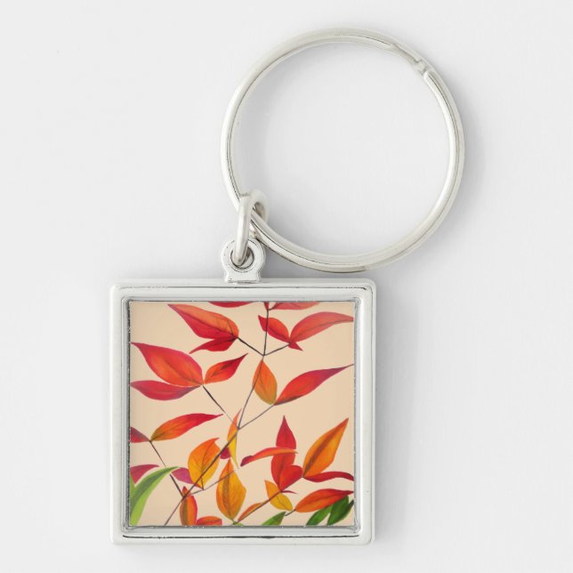Orange Autumn leaves original watercolour art Key Ring (Front)