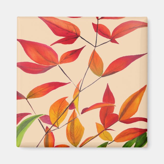 Orange Autumn leaves original watercolour art Magnet (Front)