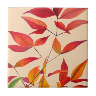 Orange Autumn leaves original watercolour art Tile