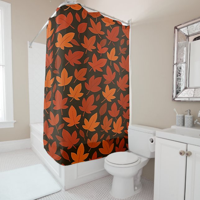 Orange Autumn Leaves Shower Curtain (In Situ)