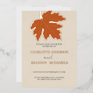 Orange Autumn Maple Leaf Wedding Rose Gold  Foil I