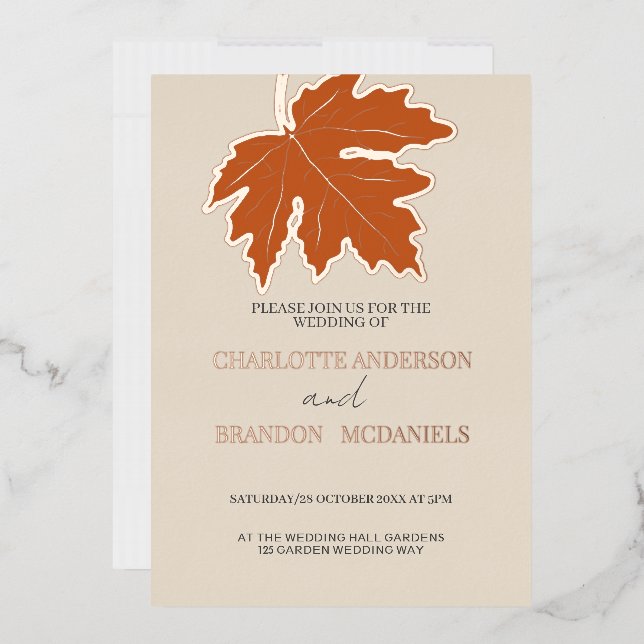 Orange Autumn Maple Leaf Wedding Rose Gold  Foil I (Envelope)