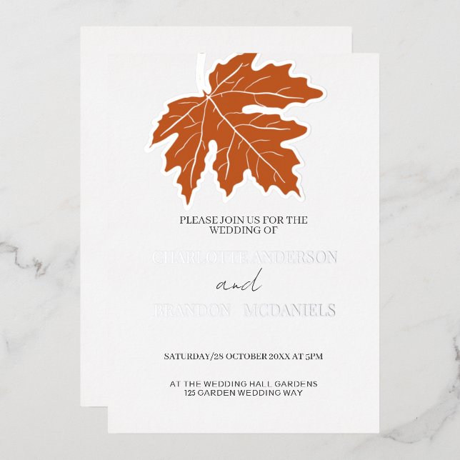 Orange Autumn Maple Leaf Wedding Silver (Front/Back)