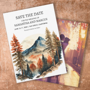 Orange Autumn Mountain Wedding Photo Save Date  Save The Date
