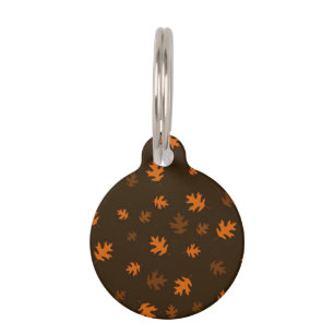 Orange Autumn Oak Leaves Against Dark Brown Pet Tag