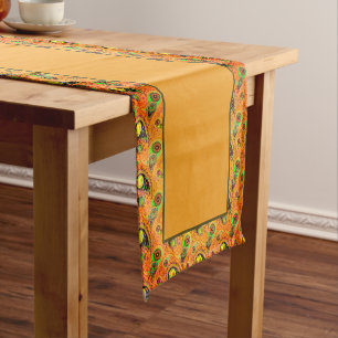 Orange autumn paisley short table runner