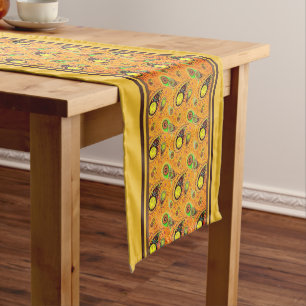 Orange autumn paisley short table runner