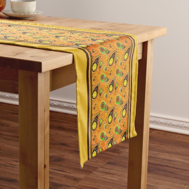 Orange autumn paisley short table runner (In Situ)