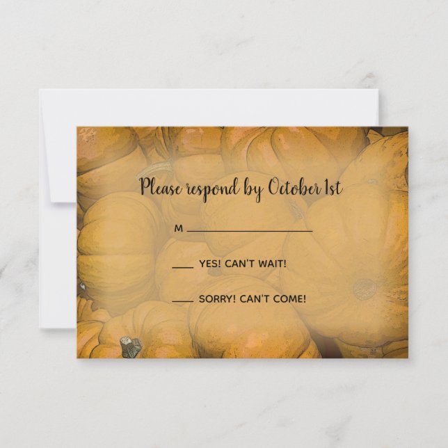 Orange Autumn Pumpkins Wedding RSVP Response Card (Front)