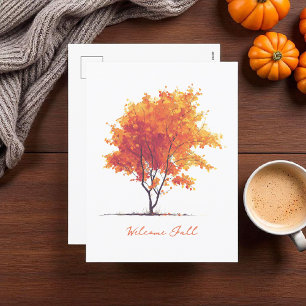 Orange Autumn Tree Modern Watercolor Holiday Postcard