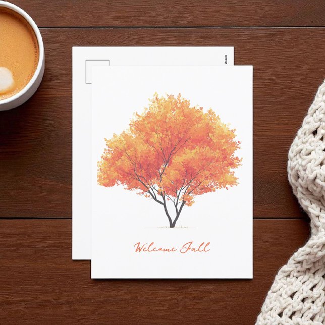 Orange Autumn Tree Modern Watercolor Holiday Postcard (Creator Uploaded)