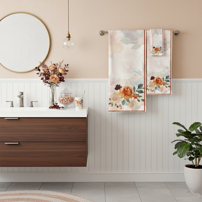 Orange autumn watercolor floral  bath towel set (Creator Uploaded)