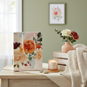 Orange autumn watercolor floral  medium gift bag