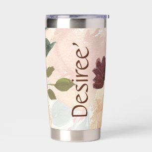 Orange autumn watercolor floral personalised insulated tumbler