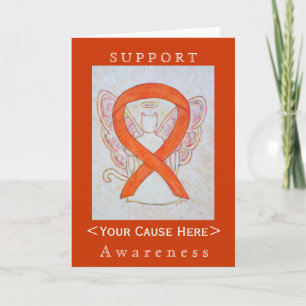 Orange Awareness Ribbon Angel Cat Customised Card