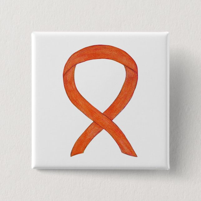 Orange Awareness Ribbon Custom Art Pins (Front)