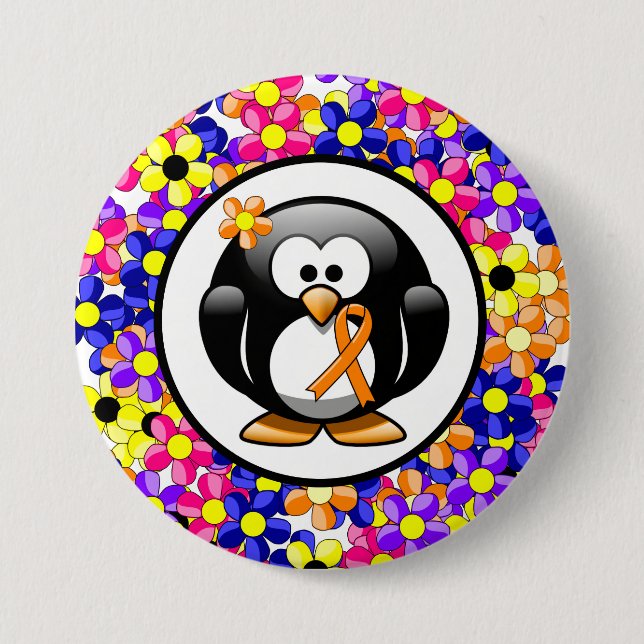 Orange Awareness Ribbon Penguin 7.5 Cm Round Badge (Front)