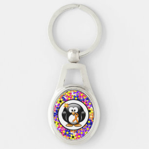 Orange Awareness Ribbon Penguin Key Ring