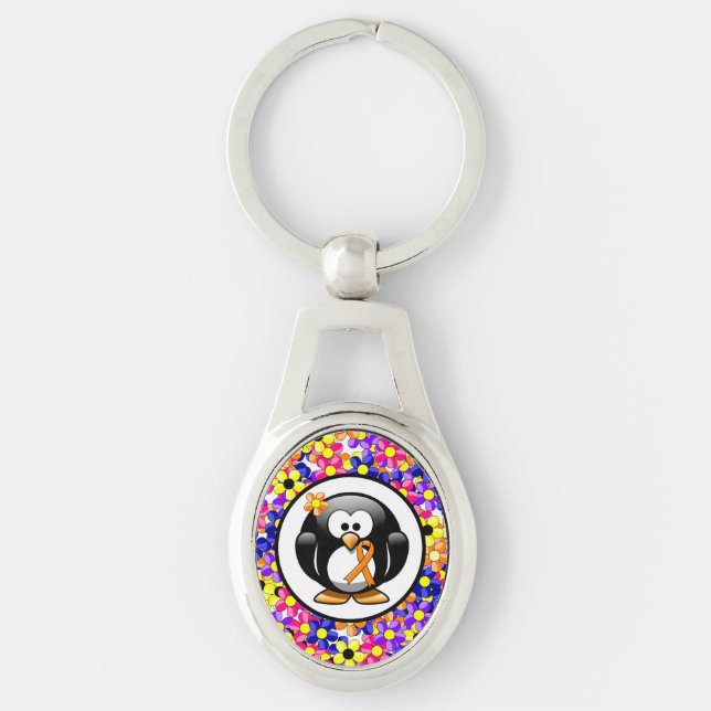 Orange Awareness Ribbon Penguin Key Ring (Front)