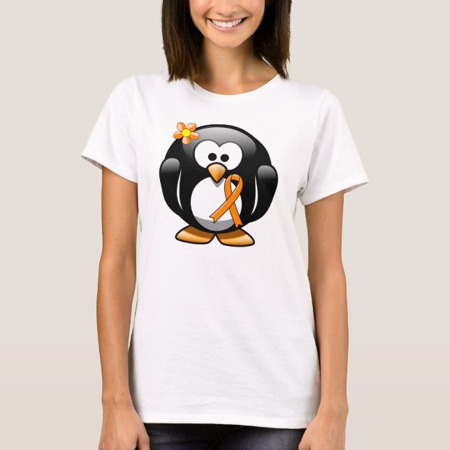 Orange Awareness Ribbon Penguin T-Shirt (Front)