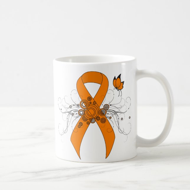 Orange Awareness Ribbon with Butterfly Coffee Mug (Right)