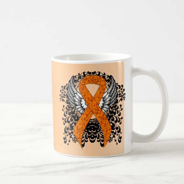 Orange Awareness Ribbon with Wings Coffee Mug (Right)