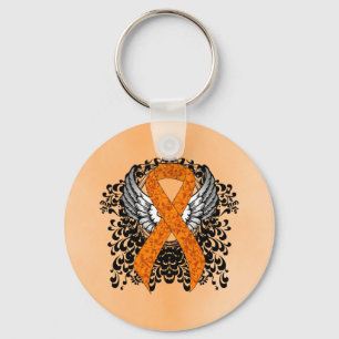 Orange Awareness Ribbon with Wings Key Ring