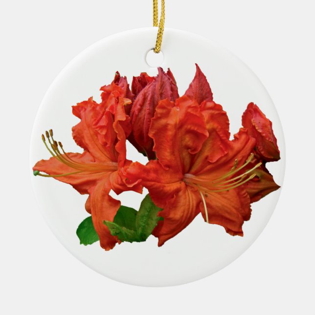 Orange Azalea Blossoms Ceramic Tree Decoration (Front)