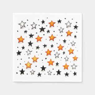 Orange B&W Stars: Birthday Party Napkins