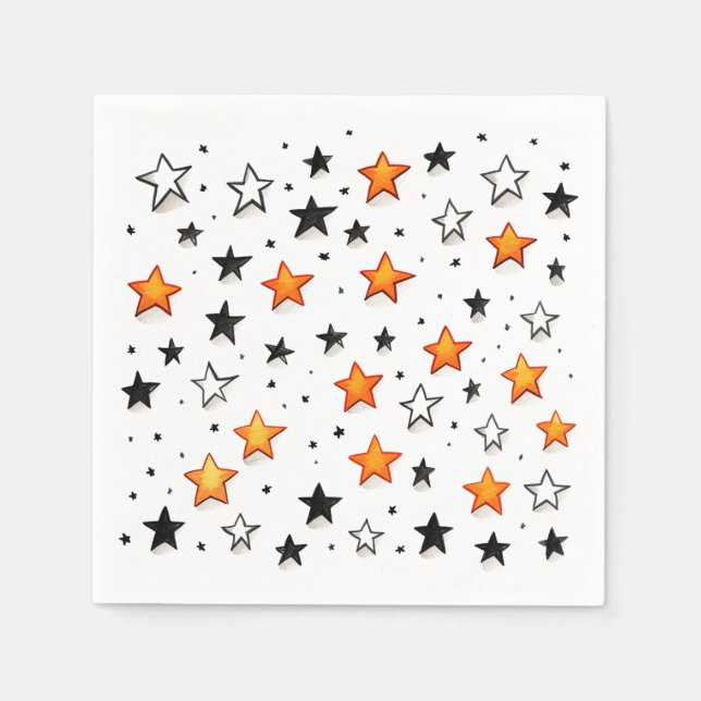 Orange B&W Stars: Birthday Party Napkins (Front)