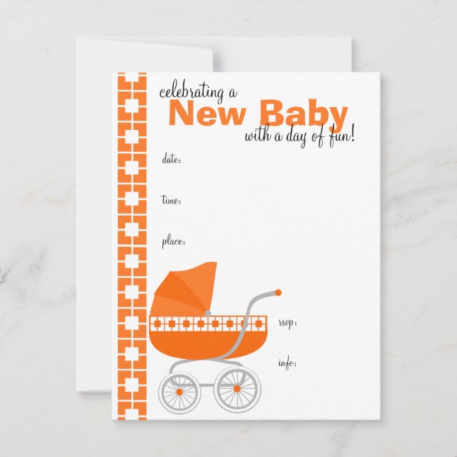 orange Baby Buggy Invitation (Front)
