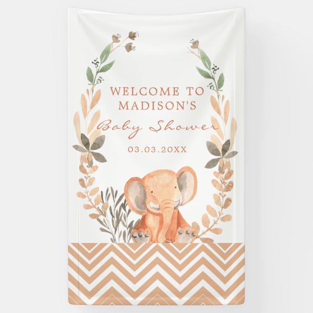 Orange Baby Elephant Baby Shower Banner (Vertical)