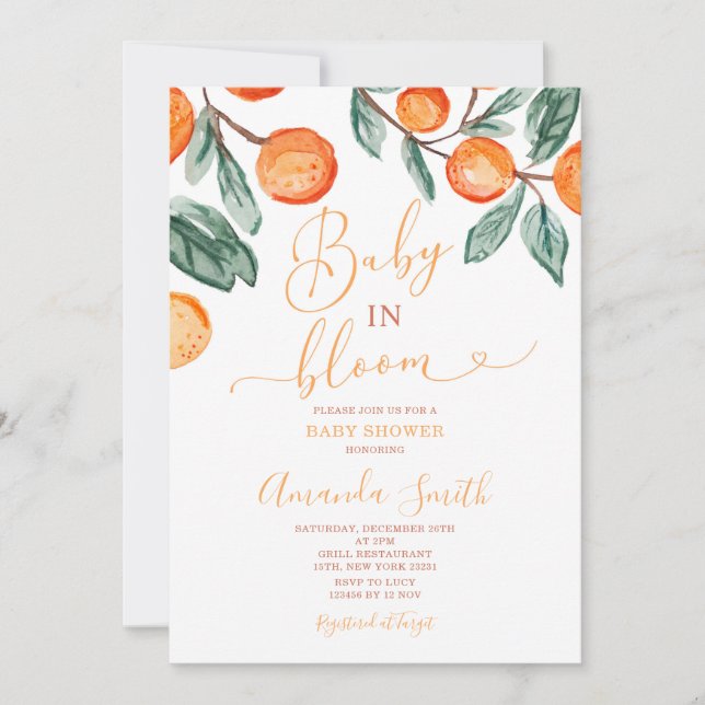 Orange Baby in bloom Summer Baby Shower Invitation (Front)