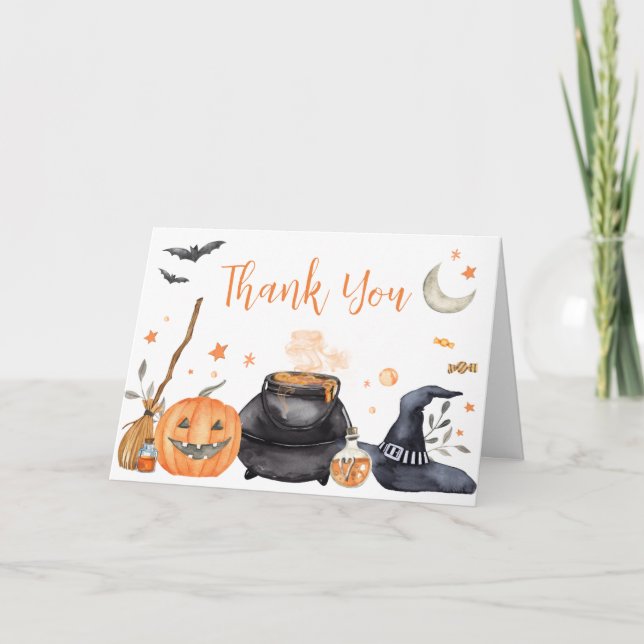 Orange Baby is Brewing Cute Halloween Baby Shower Thank You Card (Front)