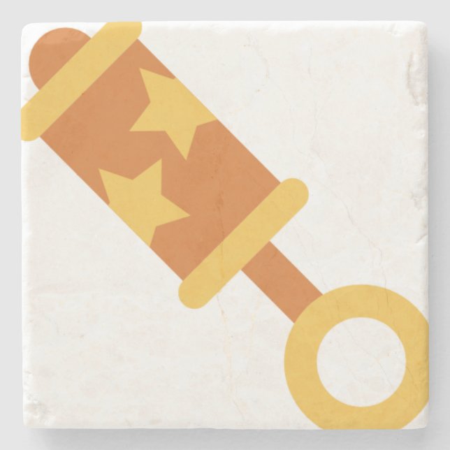 orange baby rattle stone coaster (Front)