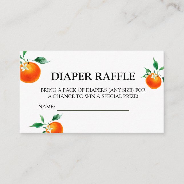 Orange Baby Shower, Baby Shower Diaper Raffle Enclosure Card (Front)