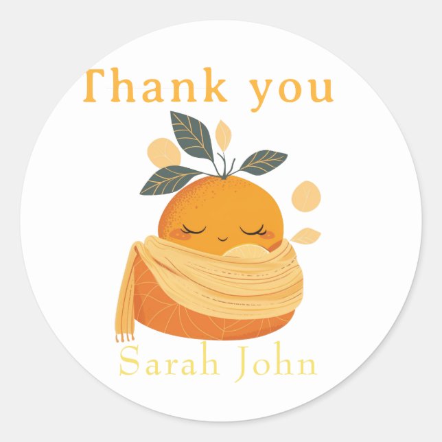 orange Baby shower  Classic Round Sticker (Front)