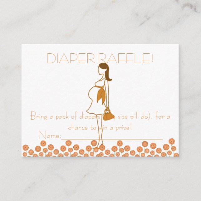 Orange Baby Shower Diaper Raffle Tickets Enclosure Card (Front)