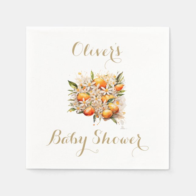 Orange Baby Shower Gender Neutral Citrus  Napkin (Front)