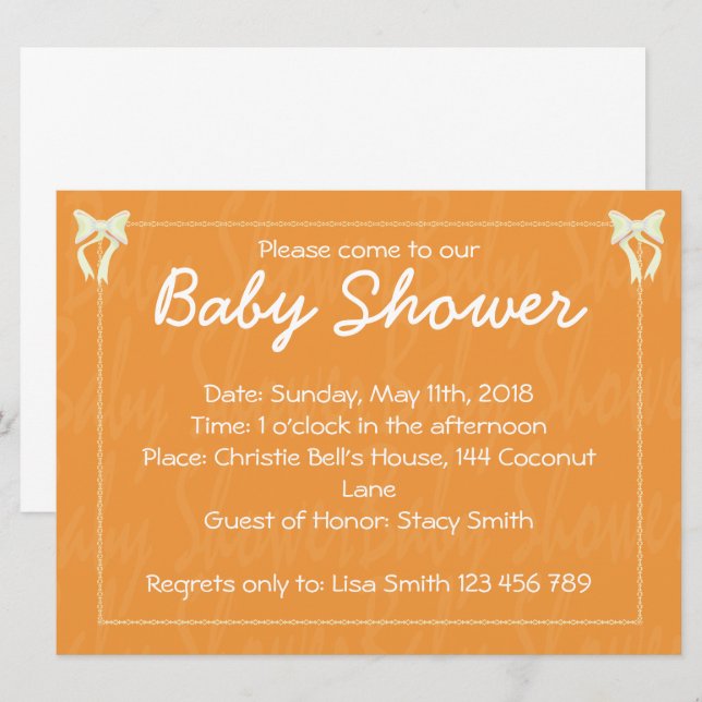 Orange Baby shower invitation (Front/Back)