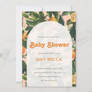 Orange Baby Shower invitation Neutral Watercolor