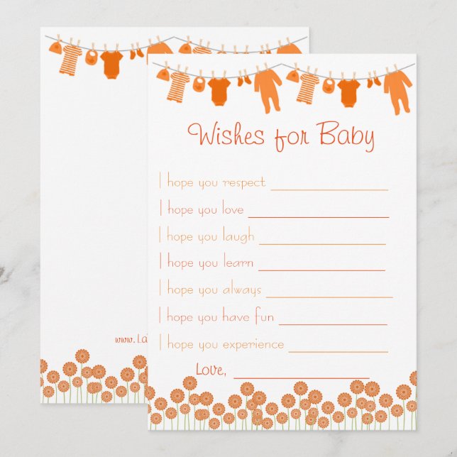 Orange Baby Shower Wishes For Baby Game Invitation (Front/Back)