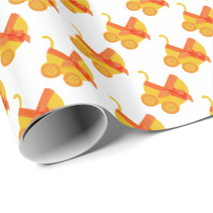 Orange baby stroller wrapping paper