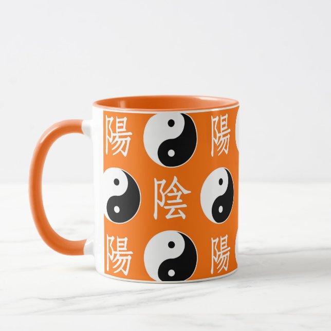 Orange Background Chinese Yinyang Pattern Mug (Left)
