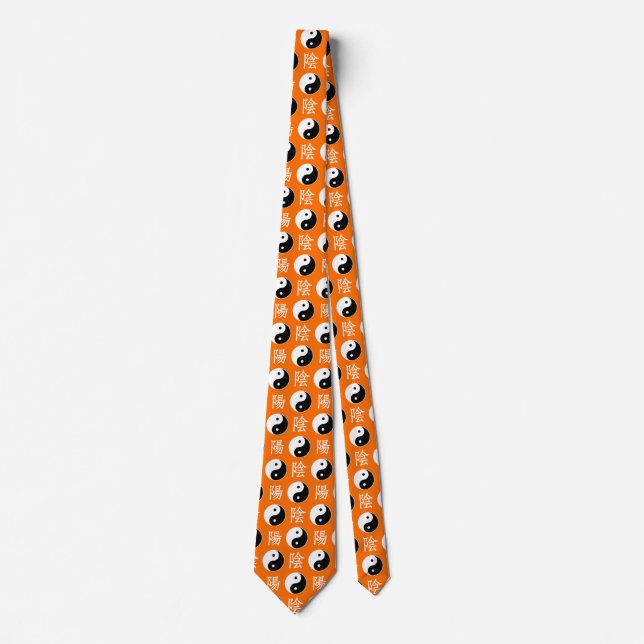 Orange Background Chinese Yinyang Pattern Tie (Front)