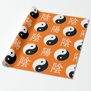 Orange Background Chinese Yinyang Pattern Wrapping Paper