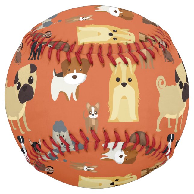 orange background dogs pattern. softball (Front)
