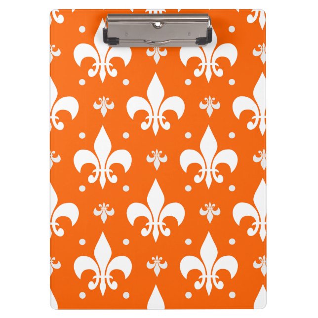 Orange Background Fleur-de-lis Pattern Design  Clipboard (Front)
